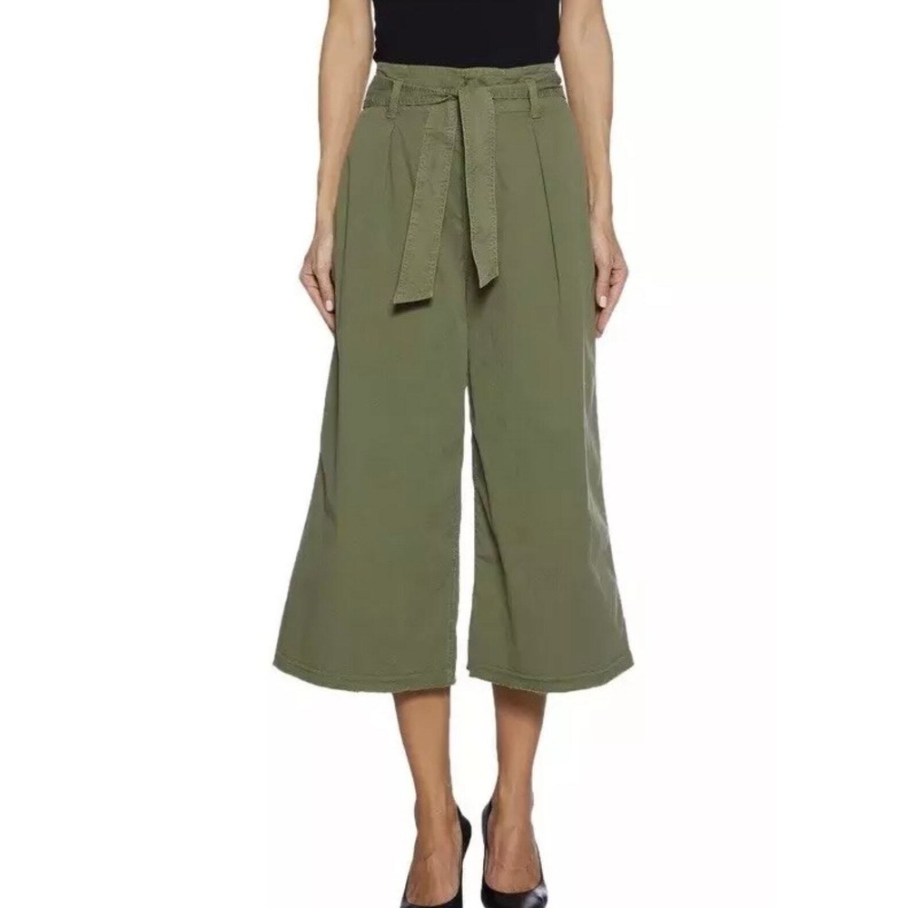 NILI LOTAN Cropped Wide Leg Culotte Pants Women 0 Green Utility Wide Leg Raw Hem
